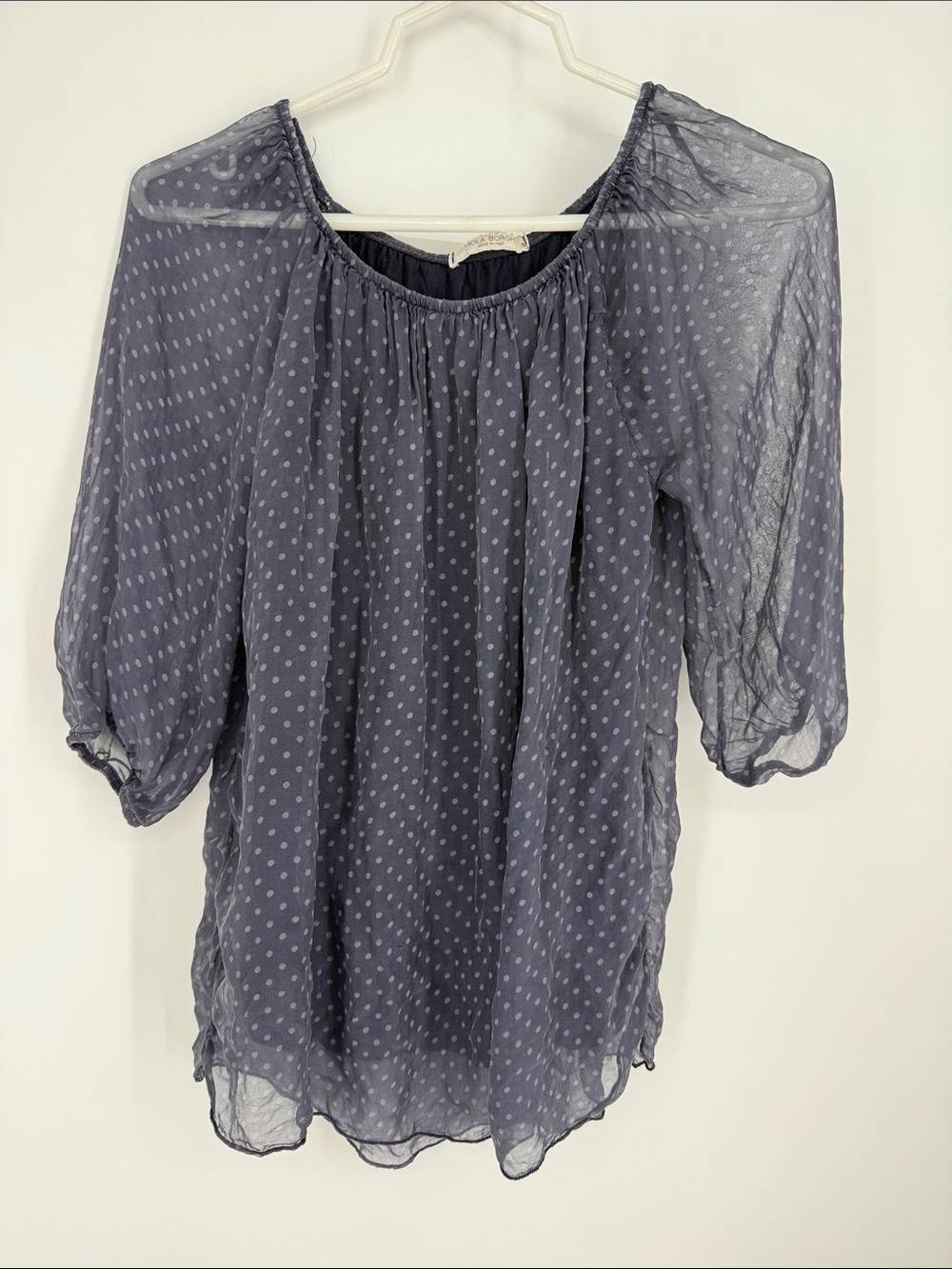Viola Borghi Silk Polka Dot Blouse - Slate Blue size small